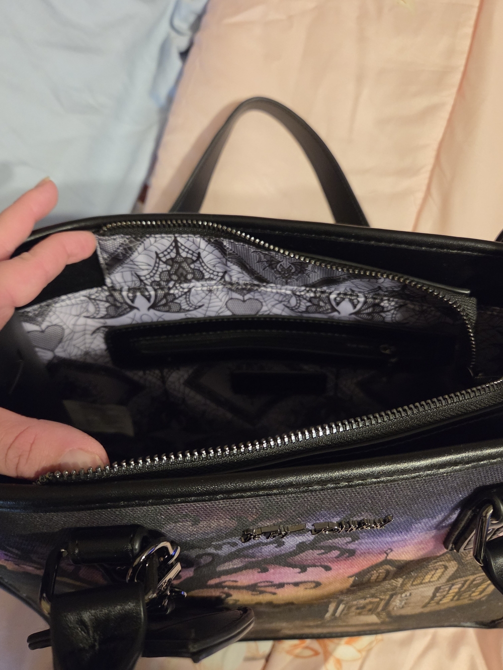 Betsey Johnson Black Haunted House Satchel - Picture 6 of 10